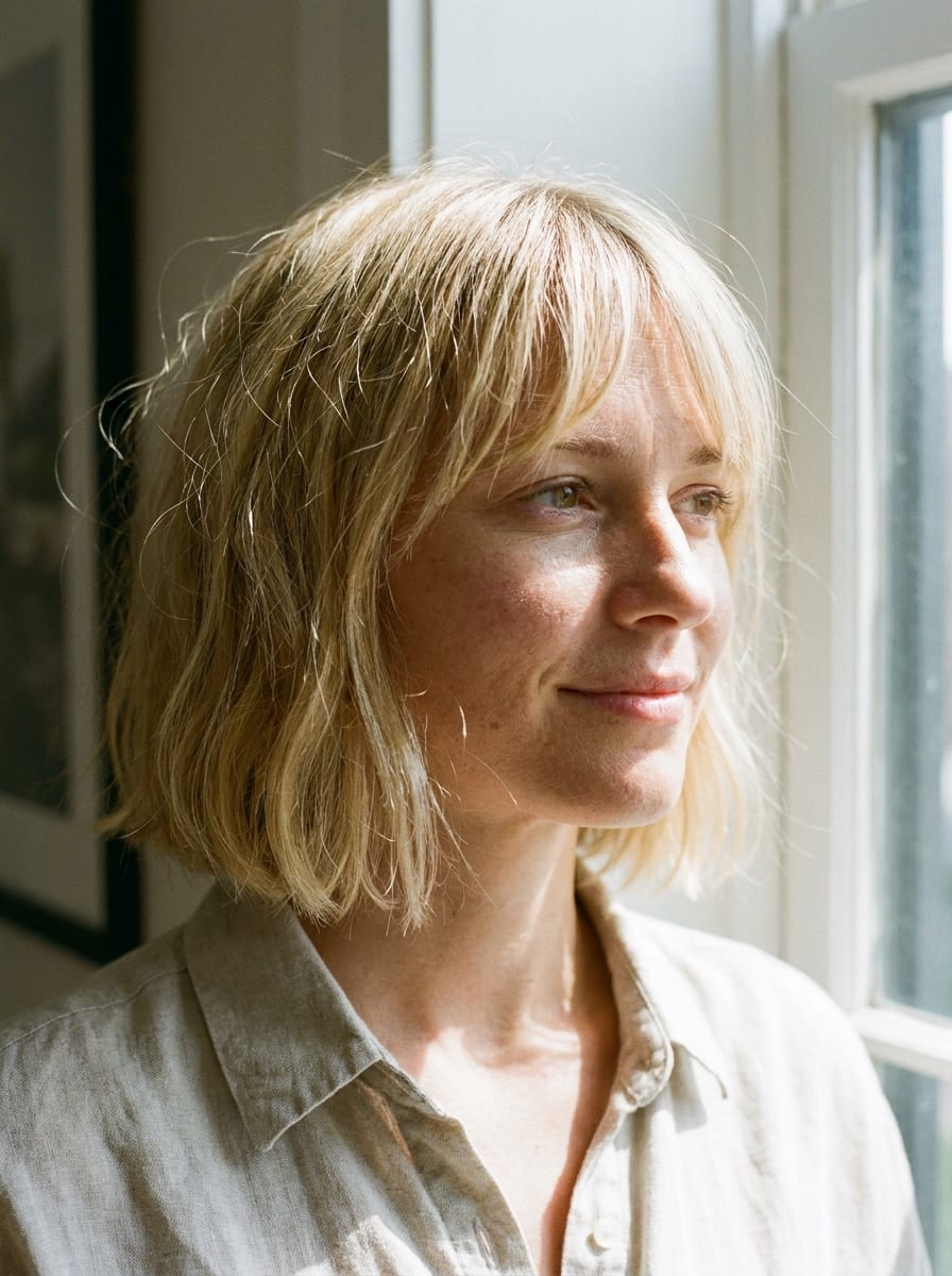 Kurzer blonder Bob mit Wispy Bangs - Kurzer blonder Bob